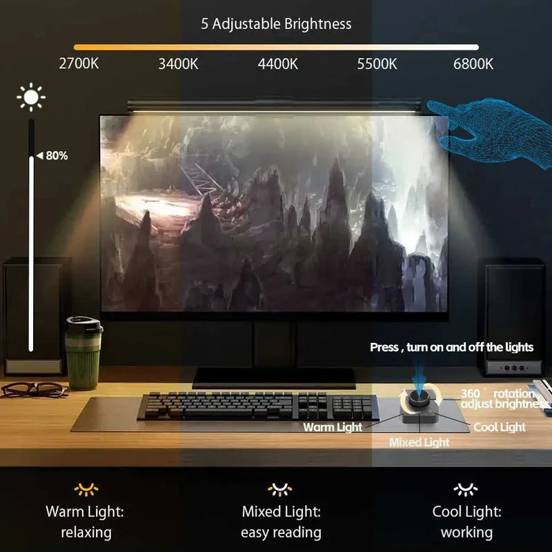 Barra de luz led para tela de computador, iluminação rgb, 44cm, suspensão, rgb, atmosfera, para estudo, trabalho, estudo, jogos 
Dê um upgrade no seu setup com a Barra de Luz LED RGB de 44cm – a solução ideal para que