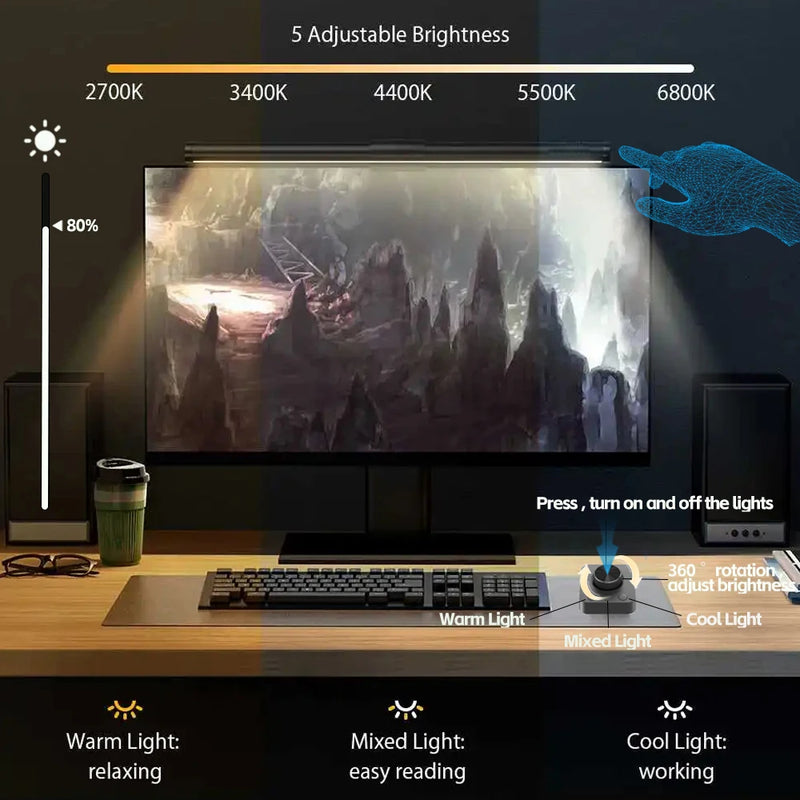 🌟【Monitor Light Bar】- Iluminação Premium para Estudo, Trabalho e Jogos! 💡
Dê um UP no seu conforto visual com nossa Barra de Luz LED para Monitor - a solução perfeita para quem passa horas no computador!