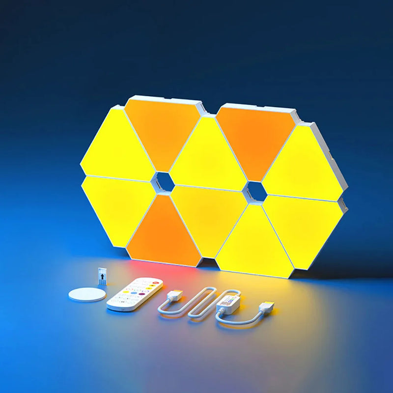 LÂMPADA TRIANGULAR QUÂNTICA RGB  - Luz Inteligente com Ritmo Musical! 🎵 16 Cores + Controle Remoto | OFERTA RELÂMPAGO!
   COM 12 PEÇAS, CADA TRIÂNGULO CORRESPONDE A 1 PEÇA!