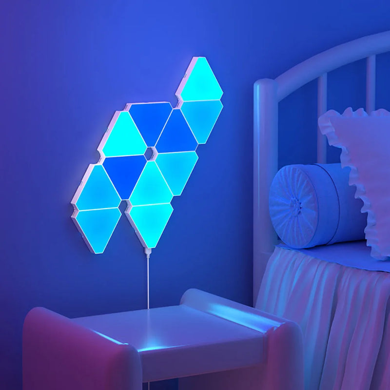 LÂMPADA TRIANGULAR QUÂNTICA RGB  - Luz Inteligente com Ritmo Musical! 🎵 16 Cores + Controle Remoto | OFERTA RELÂMPAGO!
   COM 12 PEÇAS, CADA TRIÂNGULO CORRESPONDE A 1 PEÇA!