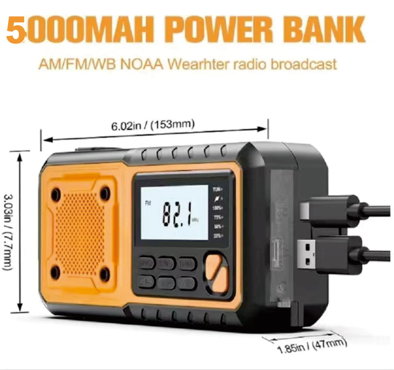 RÁDIO DE SOBREVIVÊNCIA  5000mAh - AM/FM/NOAA 
⚡ ENERGIA PARA QUALQUER EMERGÊNCIA !!